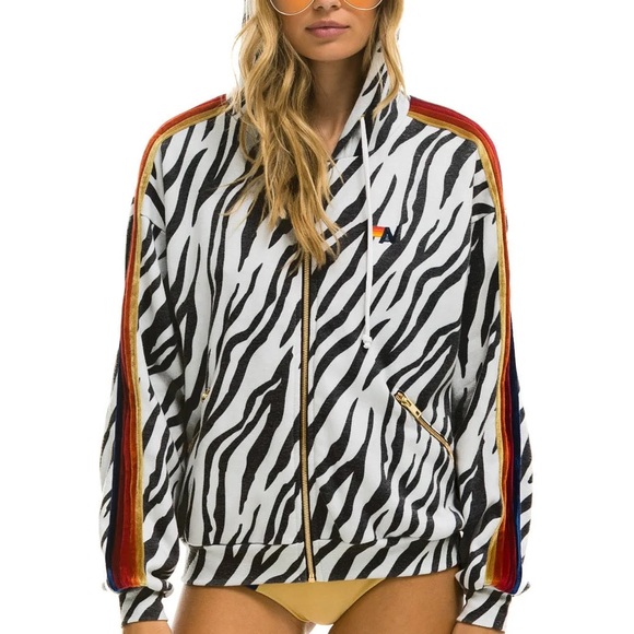 AVIATOR NATION $196 CLASSIC RELAXED ZIP HOODIE WITH POCKETS ZEBRA - Picture 3 of 8